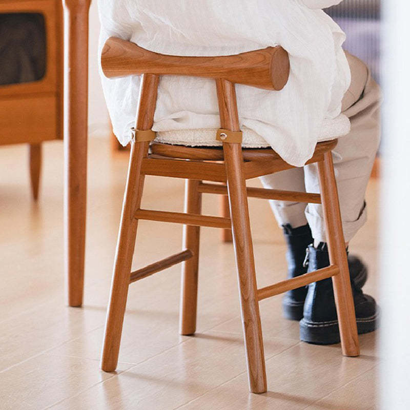 Modern Wood Lambswool Round Vanity Stool