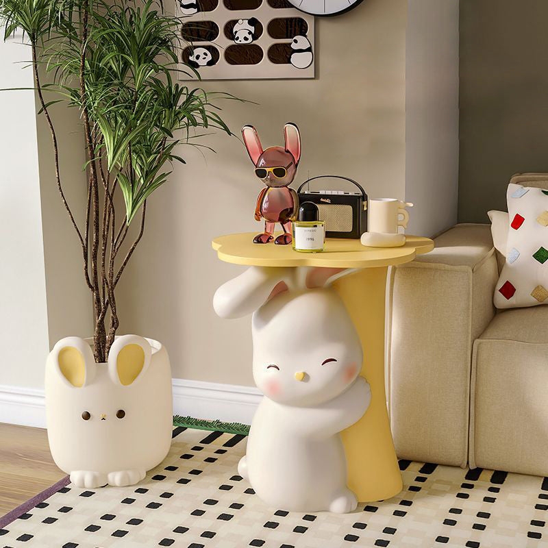 Contemporary Kids Rabbit Resin Wood End Table