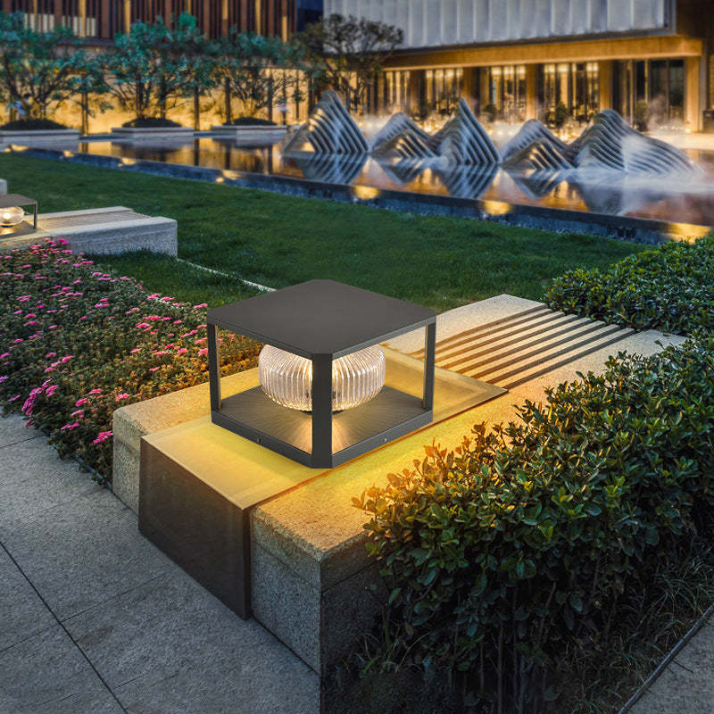Modern Solar Stainless Steel Glass Cube Ball Landscape Light