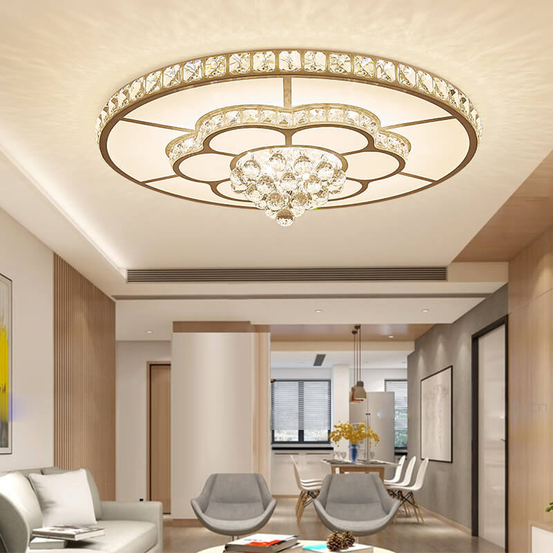 Modern Luxury Round Crystal LED Flush Mount Light