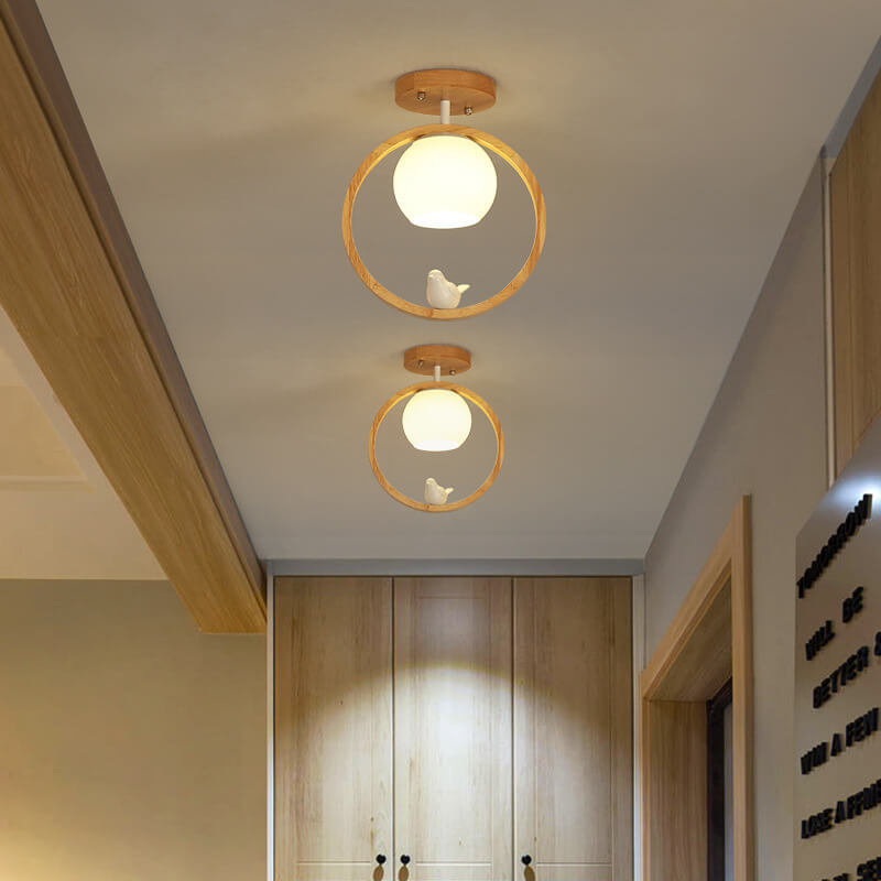 Modern Japanese Minimalist Log Bird Ceiling Light