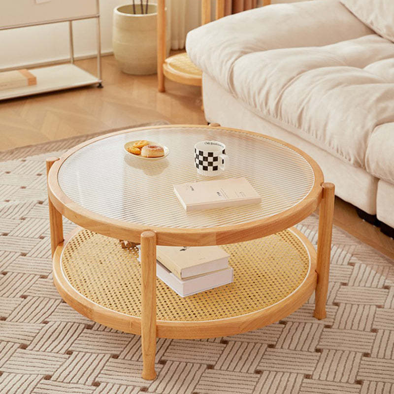 Minimalist Solid Wood Glass Rattan Coffee Table