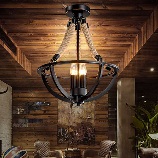 Vintage Industrial Iron Twine Island Chandelier