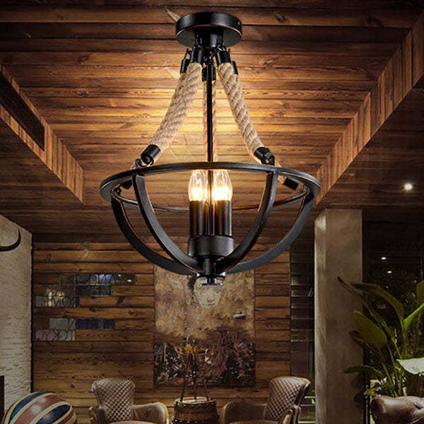 Vintage Industrial Iron Twine Island Chandelier