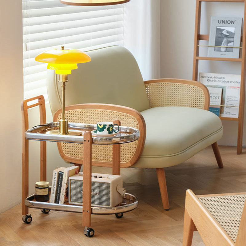 Minimalist Wood Glass Swivel Trolley End Table — B