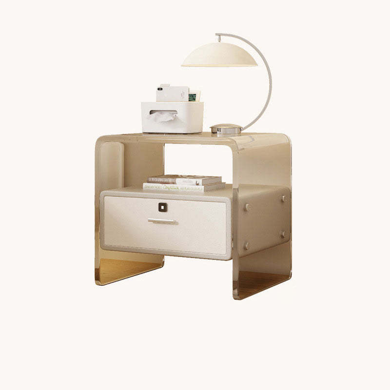 Minimalist Acrylic Wood Metal 1-Drawer Nightstand