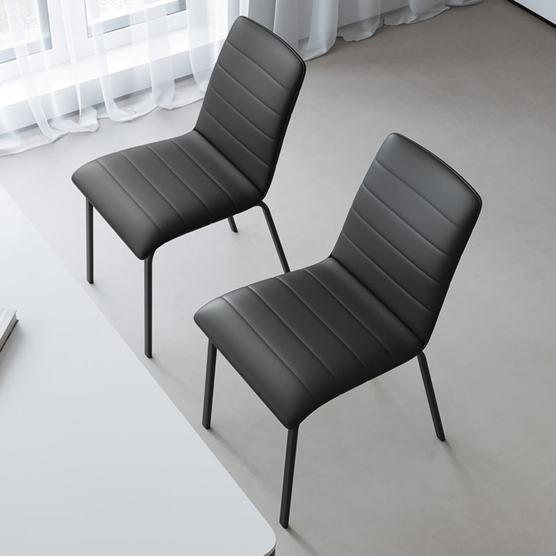 Minimalist Striped Leather Steel Dining Chair