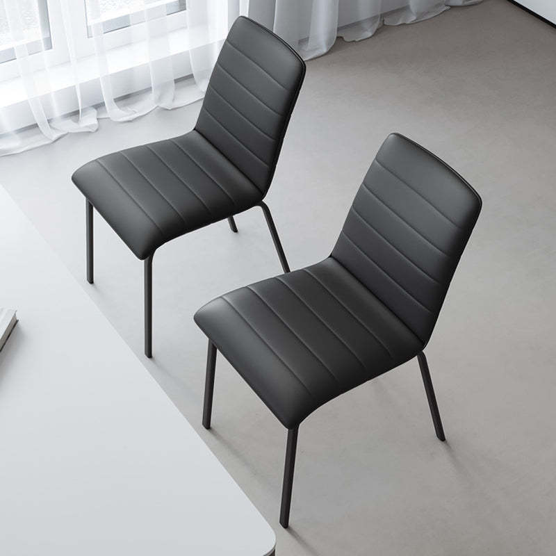 Minimalist Striped Leather Steel Dining Chair