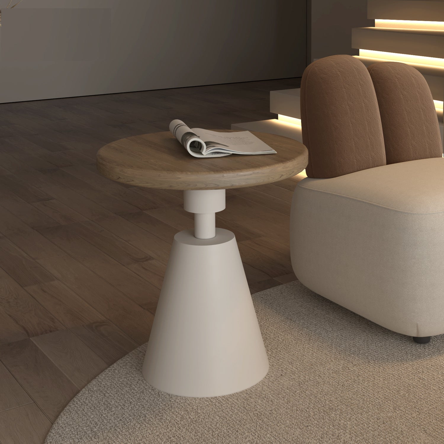 Minimalist Cone Base Wood Metal Coffee Table