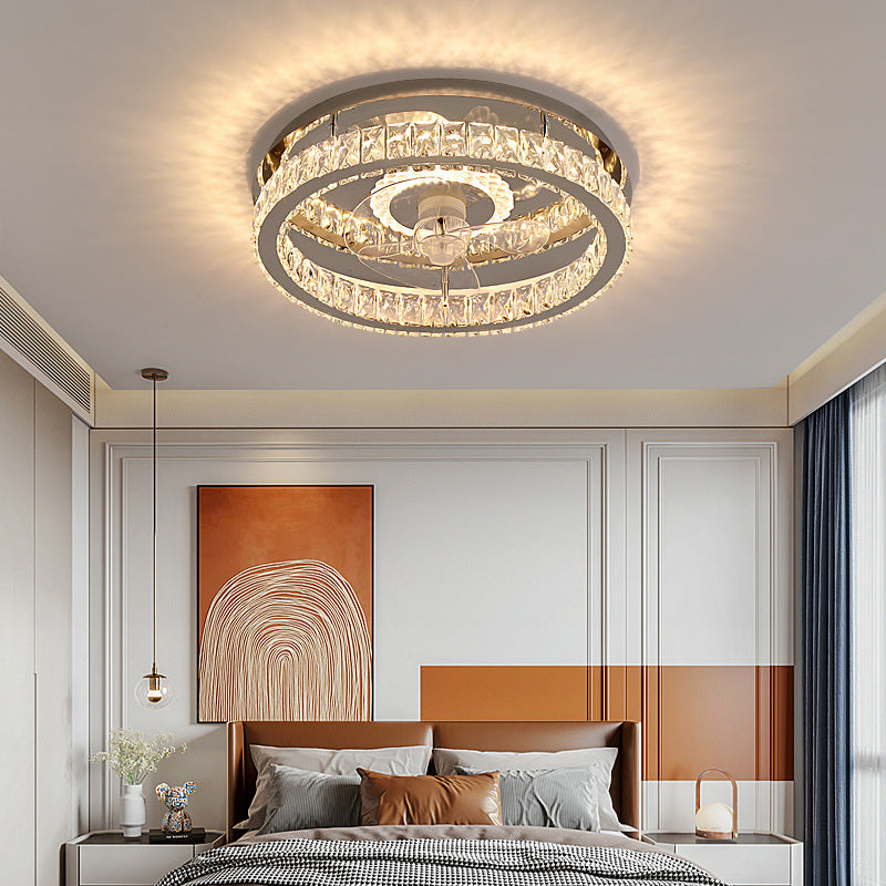 Modern Crystal Stainless Steel LED Flush Mount Fan Light
