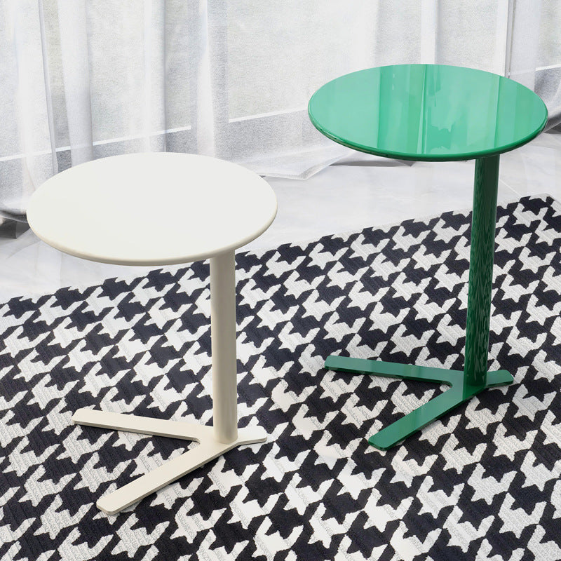 Scandinavian V-Base Iron End Table — Beige