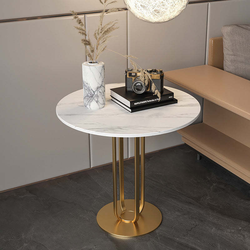 Minimalist Round Rock Slab Iron Coffee Table — Gray Tabletop + Black Frame