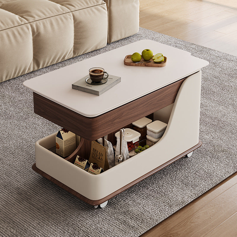 Retro Slab Wood Plate Movable End Table