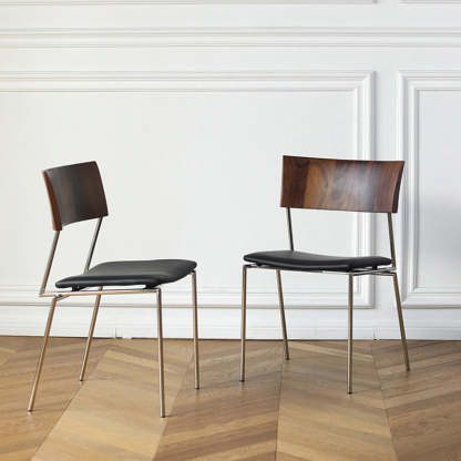 Nordic Curved Wood Leather Dining Chair