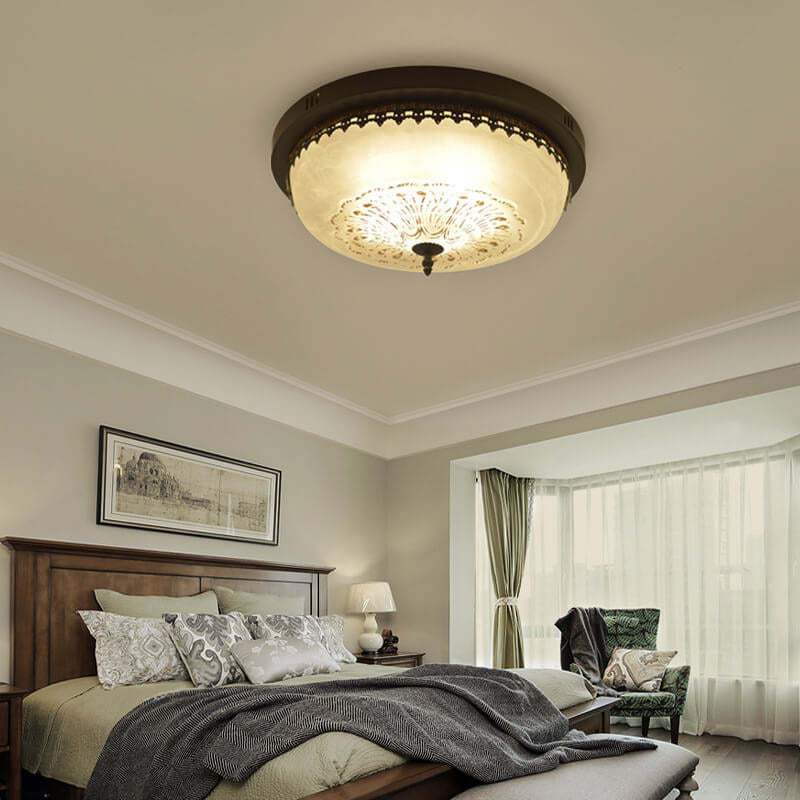 European Vintage Round Bowl 3/4-Light Flush Mount