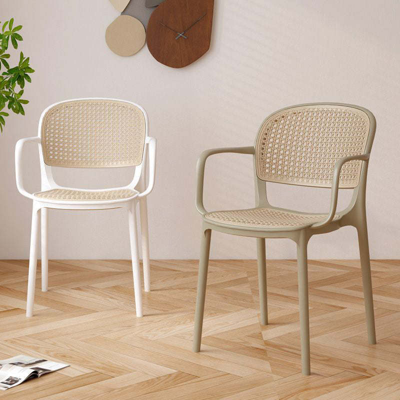 Nordic Rattan Plastic Dining Armchair — White