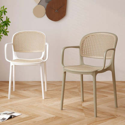 Nordic Rattan Plastic Dining Armchair — White