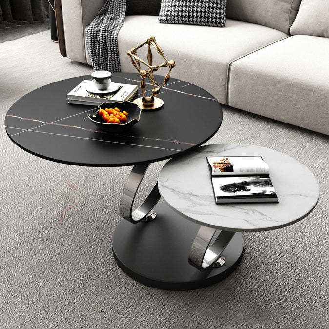 Nordic Round Slab Steel 2-Shelf Coffee Table