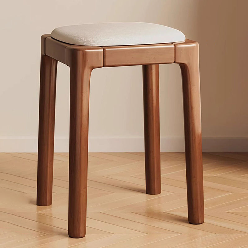 Modern Wood Leather Backless Vanity Stool