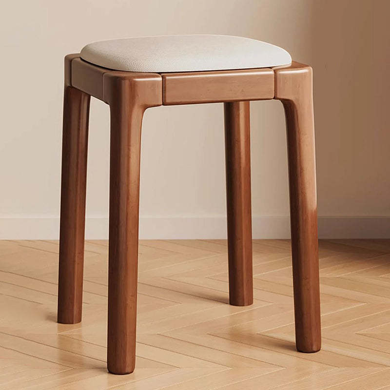 Modern Wood Leather Backless Vanity Stool