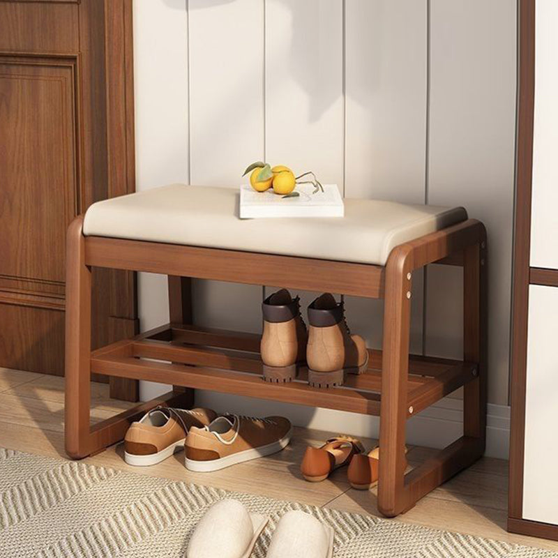 Minimalist Wood Leather Shoe Storage Bench