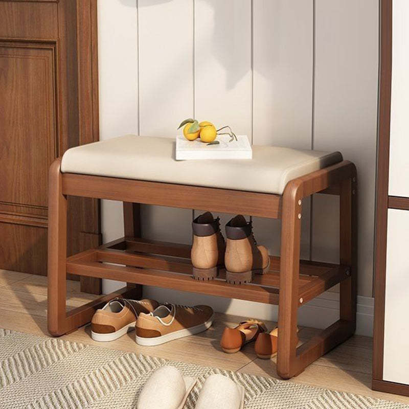 Minimalist Wood Leather Shoe Storage Bench