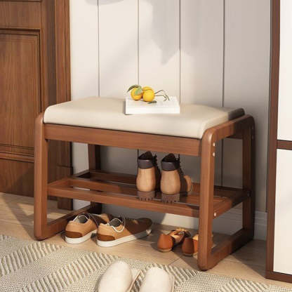 Minimalist Wood Leather Shoe Storage Bench