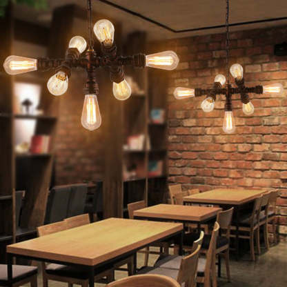 Industrial Iron Water Pipe 7-Light Chandelier