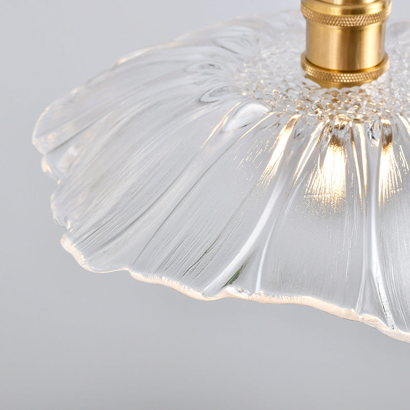 Nordic Vintage Clear Glass Flower Brass Pendant