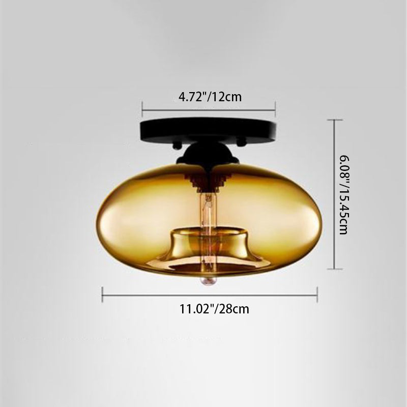 Flat Oval Iron Glass Semi-Flush Ceiling Light