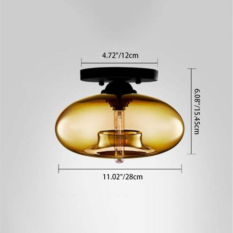 Flat Oval Iron Glass Semi-Flush Ceiling Light