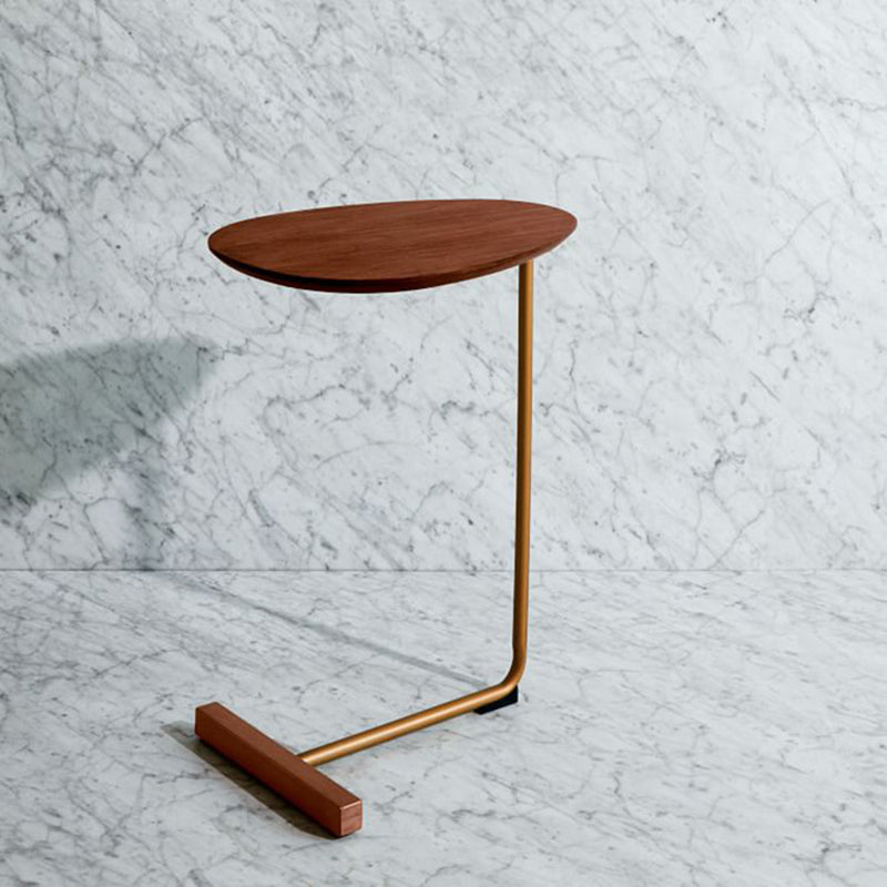 Lighom 2-tier oval iron wood leather end & side tables for living room