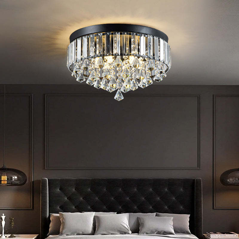 Modern Round Iron Crystal Beads 6/9-Light Flush Mount