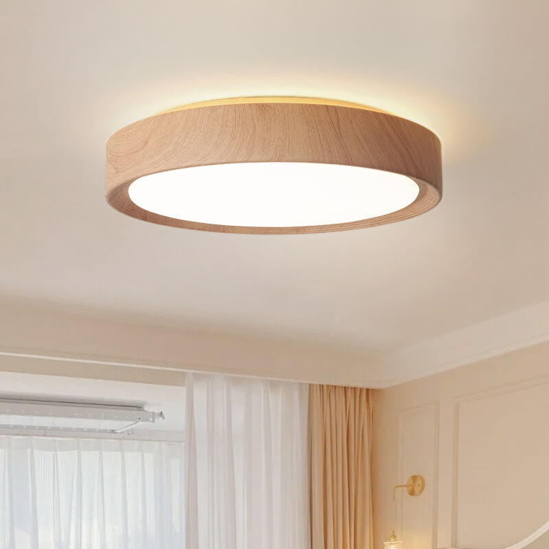 Minimalist Round Wood Grain Flush Mount Light