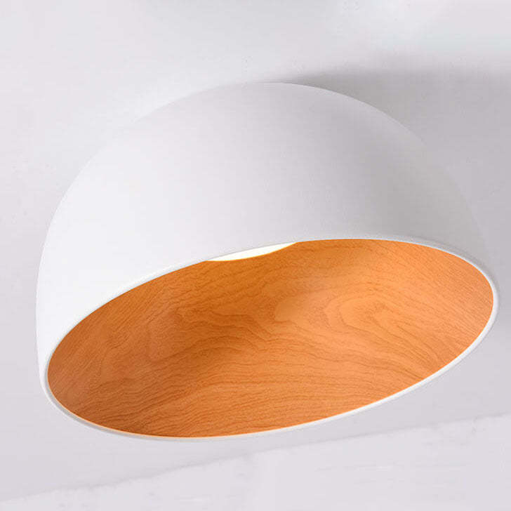Minimalist Wooden Bowl Iron LED Flush Mount Light
