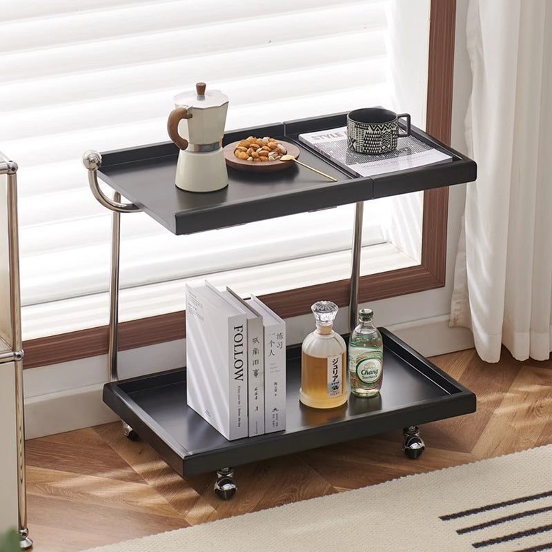 Nordic Wood Stainless Steel Movable Side Table 2-Tier — Black