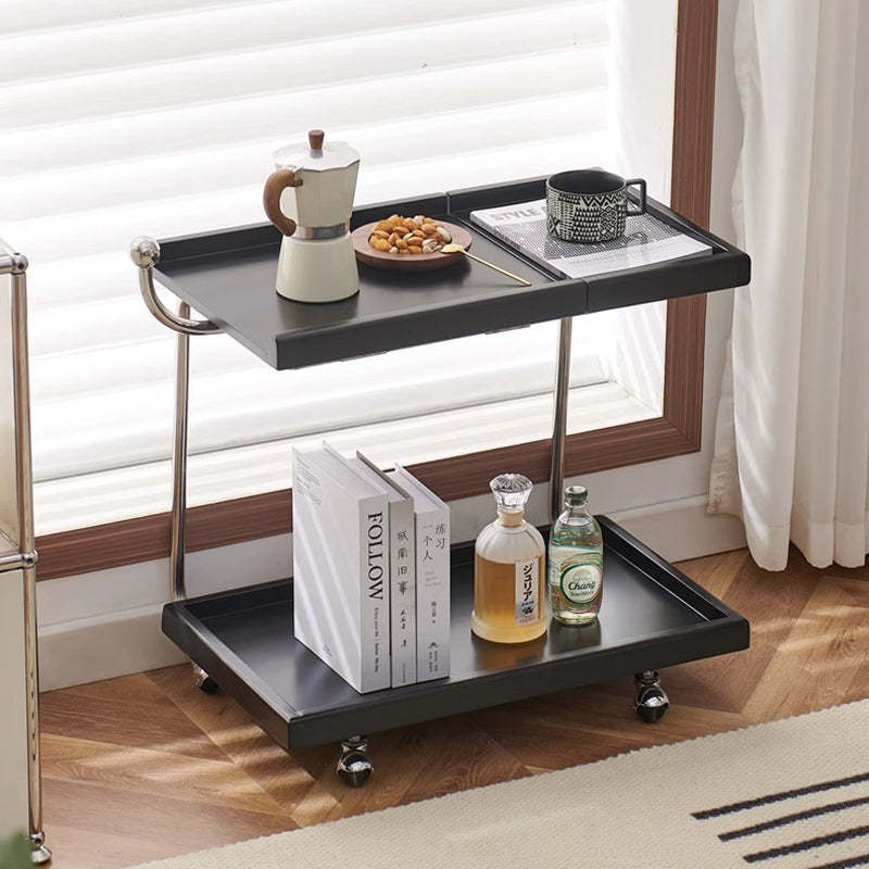 Nordic Wood Stainless Steel Movable Side Table 2-Tier — Black
