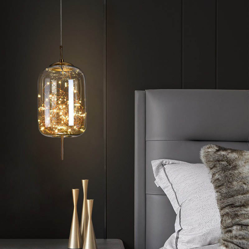 Nordic oval cylinder glass pendant lighting — Amber / 220V-240V (UK/AU)