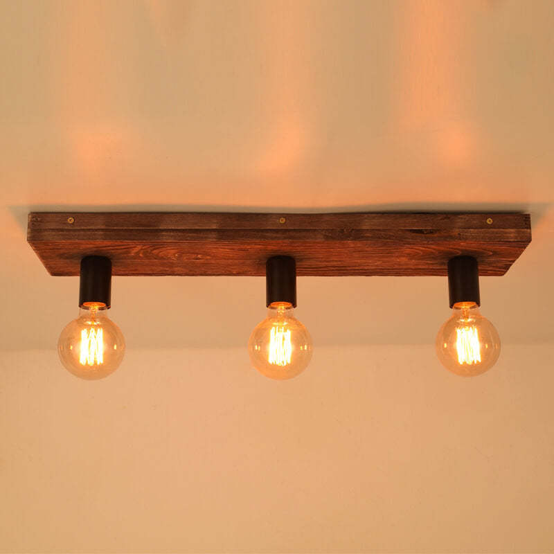 Retro Creative Solid Wood Glass Lampshade 3-Light Flush Mount Ceiling Light