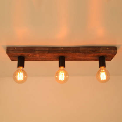 Retro Creative Solid Wood Glass Lampshade 3-Light Flush Mount Ceiling Light