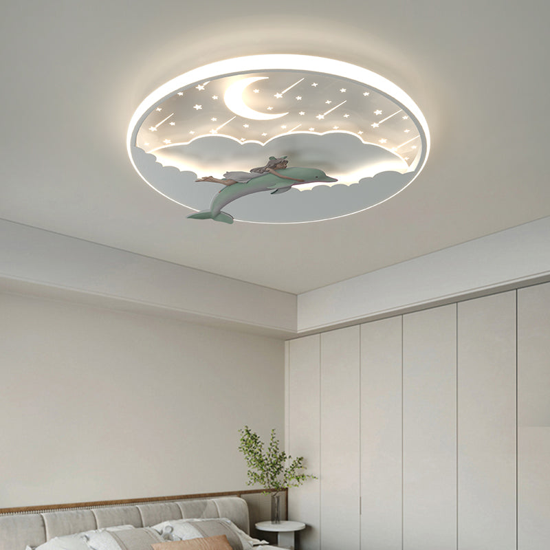 Art Deco Dolphin Round Acrylic Iron LED Flush Light
