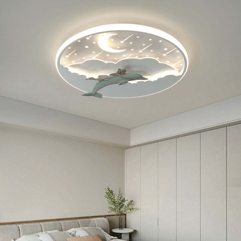 Art Deco Dolphin Round Acrylic Iron LED Flush Light