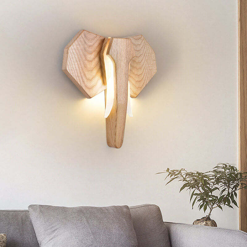 Nordic Solid Wood Elephant LED Sconce