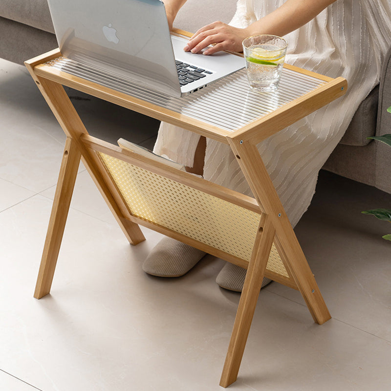 Contemporary Z-Shaped Glass Bamboo End Table