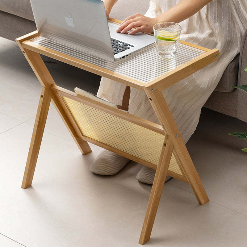 Contemporary Z-Shaped Glass Bamboo End Table