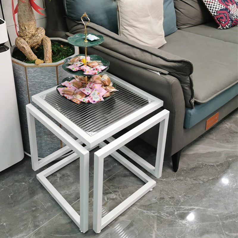 Contemporary Square Glass Iron Side Table