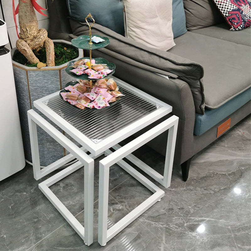 Contemporary Square Glass Iron Side Table