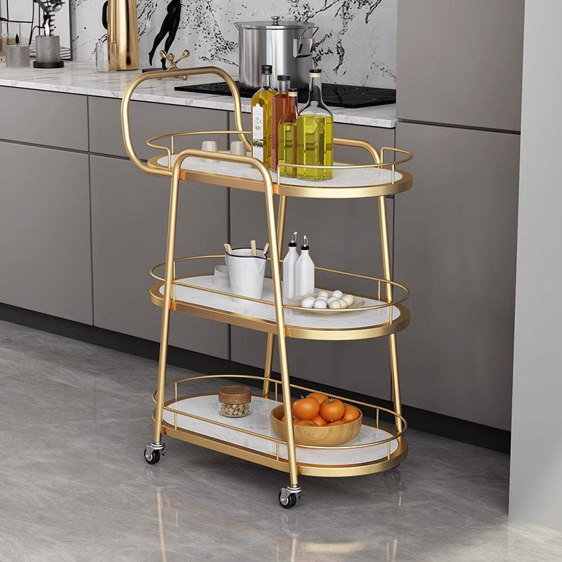 Nordic Oval Marble Metal 3-Tray Dining Cart