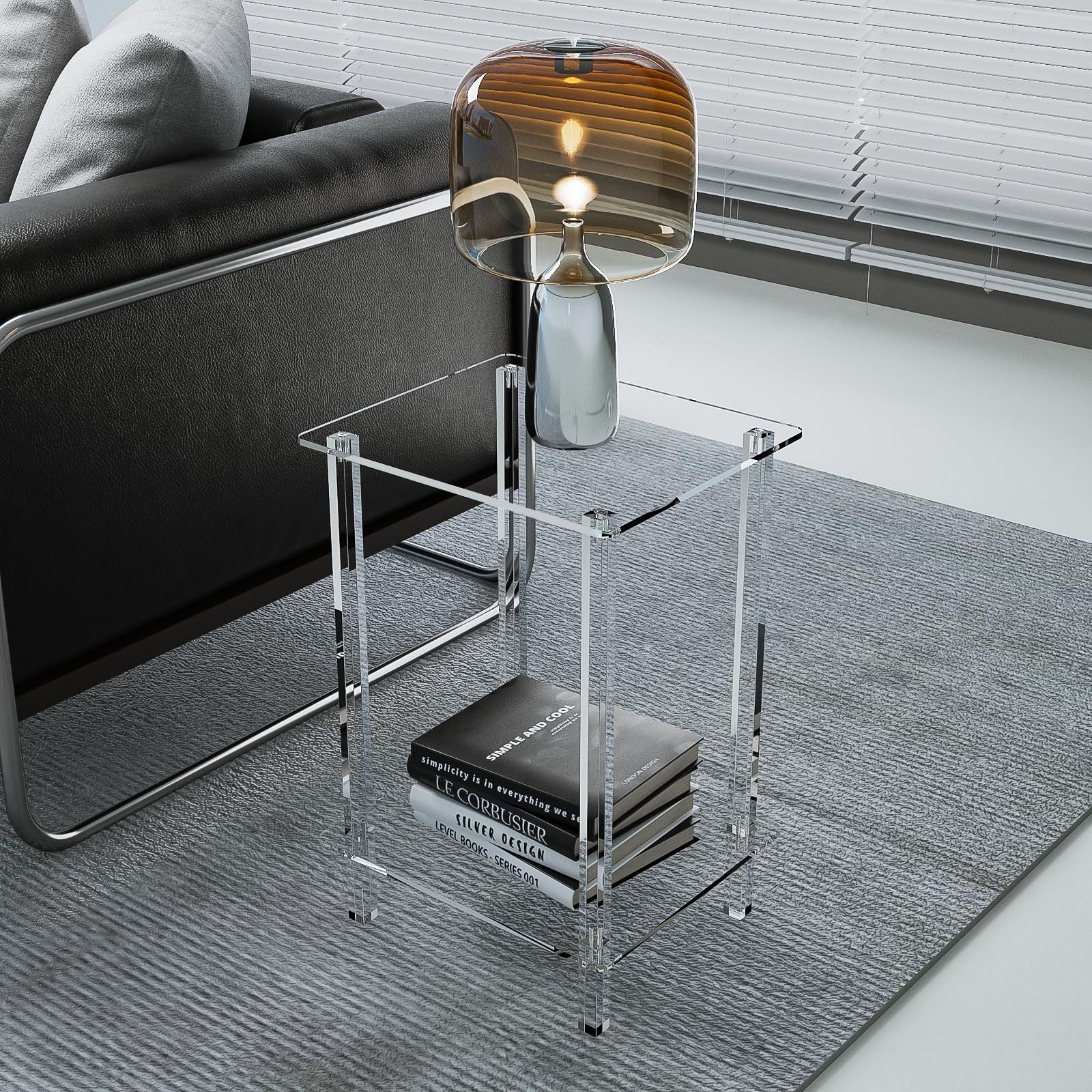 Minimalist Rectangular Acrylic 2-Tier End Table