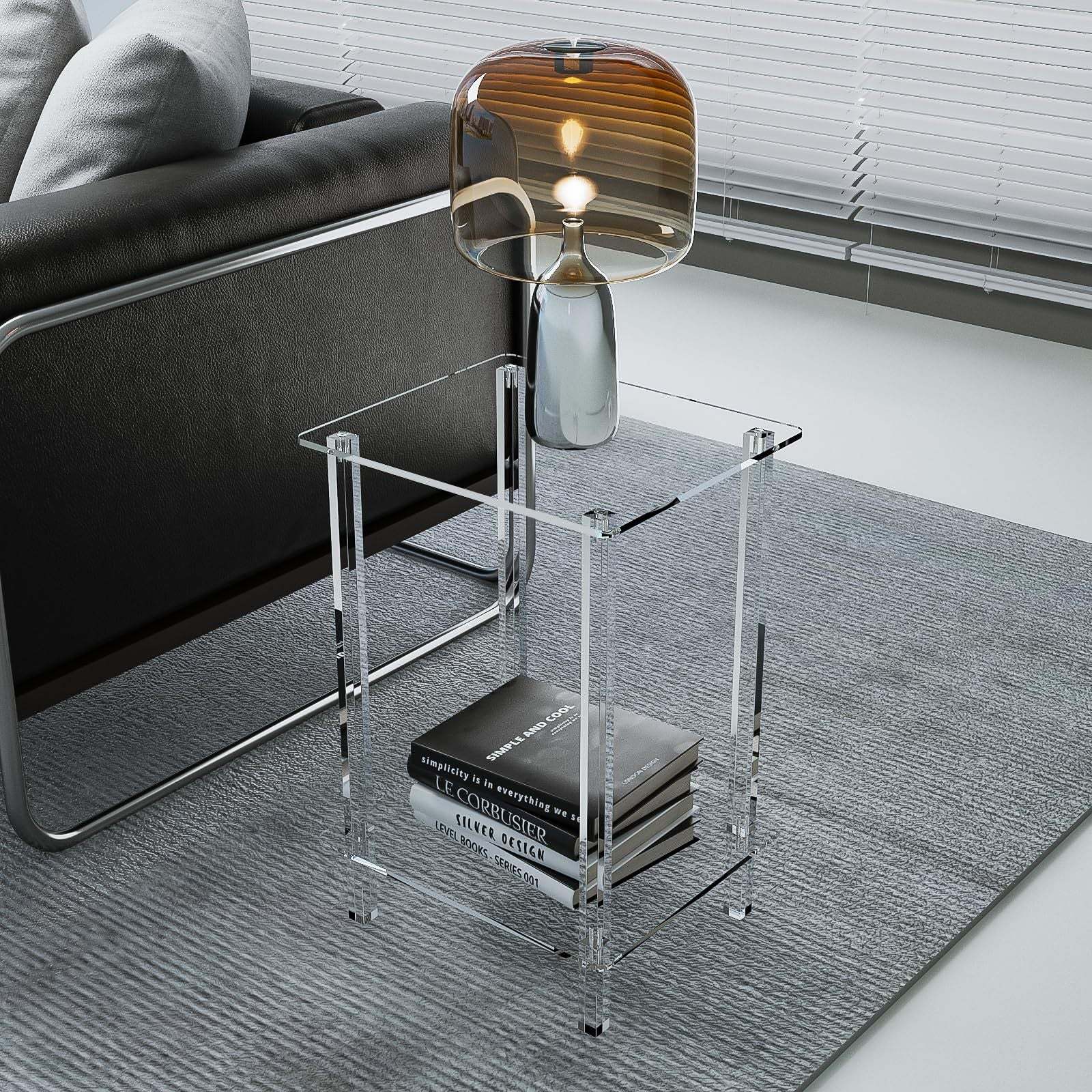 Minimalist Rectangular Acrylic 2-Tier End Table